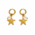 Gold Starfish Hoops w Pearl