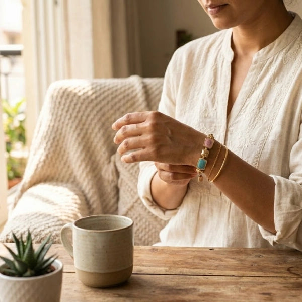 Pink & Blue Stone Line Bracelet