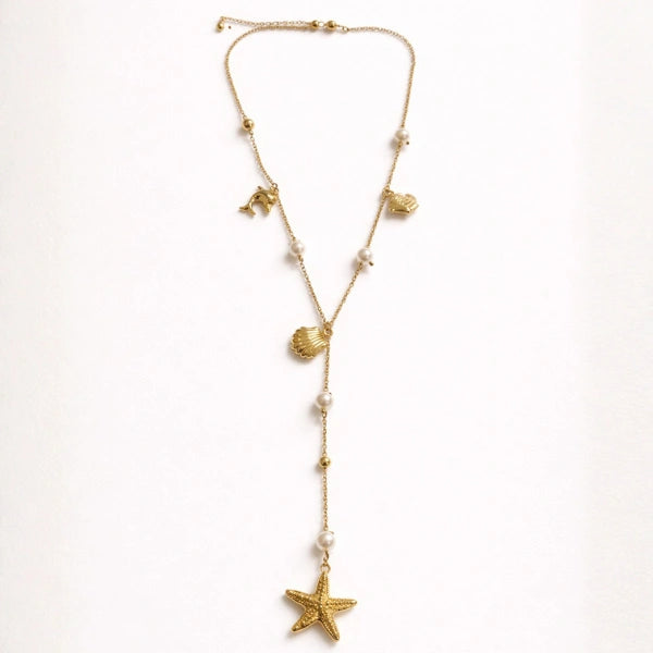 Ocean Charm Pearl Necklace – Gold