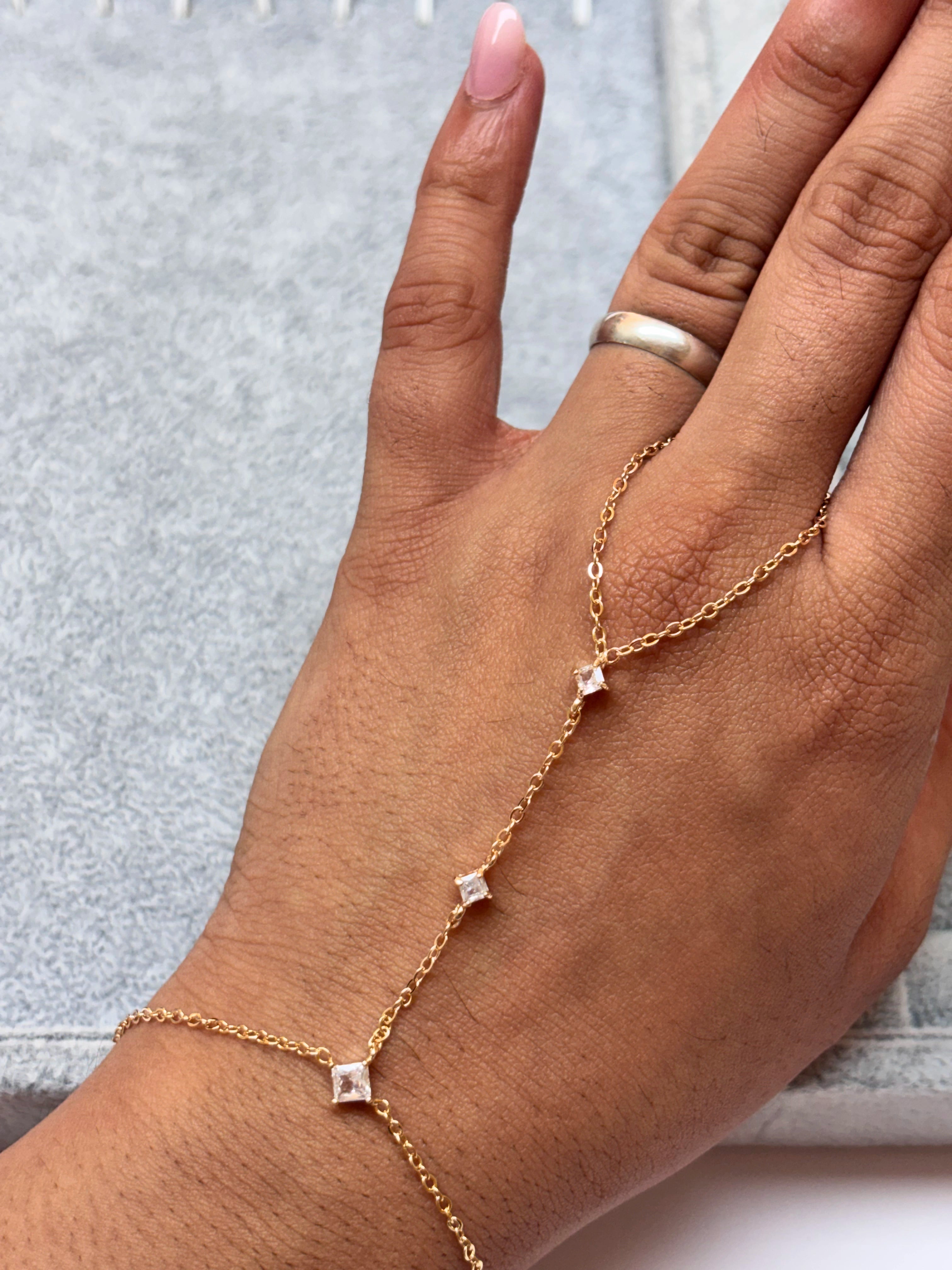 Triple Stone Hand Chain – Gold